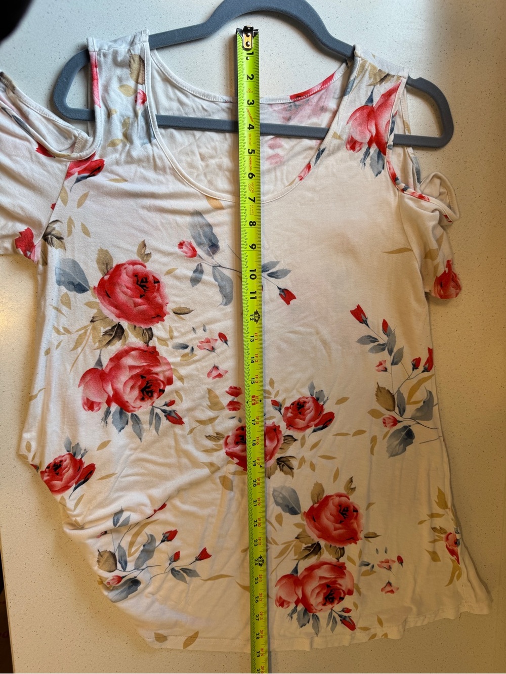 Cream Floral Cold-Shoulder Top with Red Roses - Picture 7 of 12